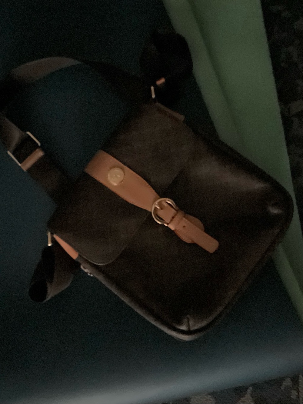 Leather Crossbody Messenger Bag in Black and Tan